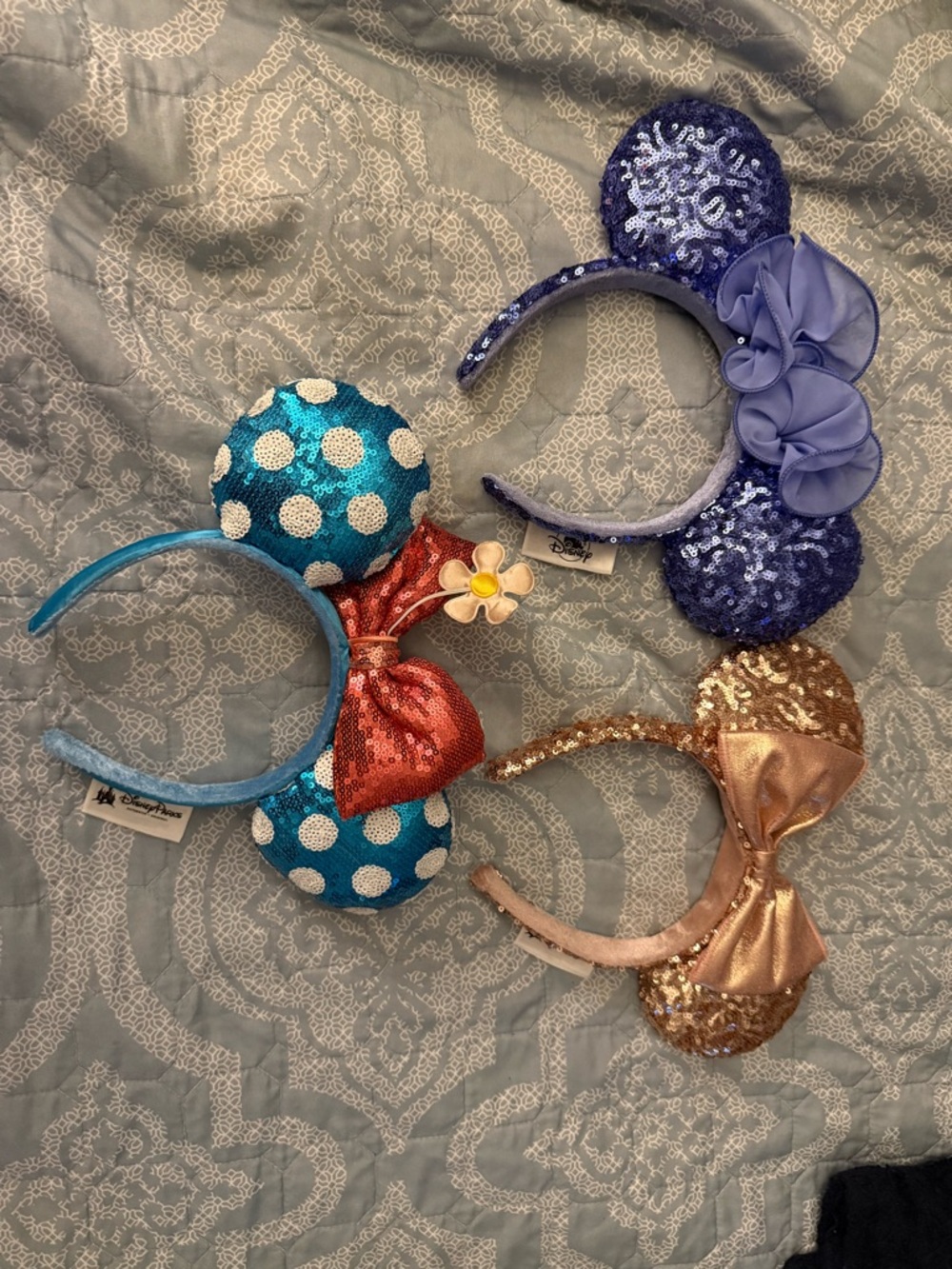 Disney Teal Sequin Minnie Ear Headband with White Polka Dots